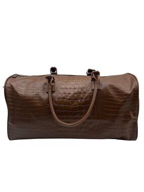 Privata Brown Croc-Embossed Faux Leather Travel Duffel Bag